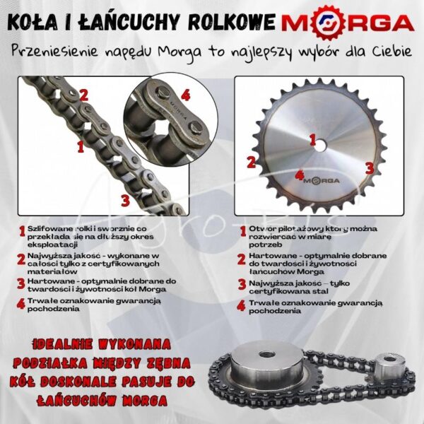 Łańcuch C10B (R1 5/8) przenośnika Kombajnu do Porzeczek 61 łopatek MORGA